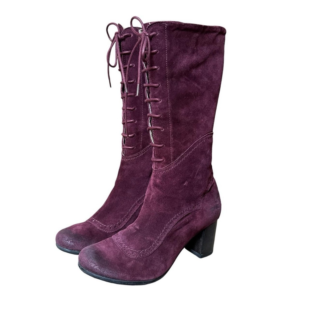 Whimsygoth twee purple suede mid calf boots with lace up detail by Dkode size 38